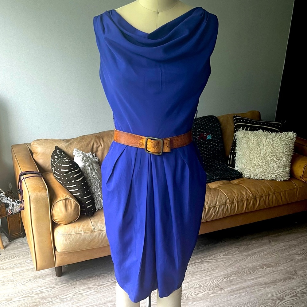 Vintage 90s Indigo Cowl Neck Dress, Size: Small